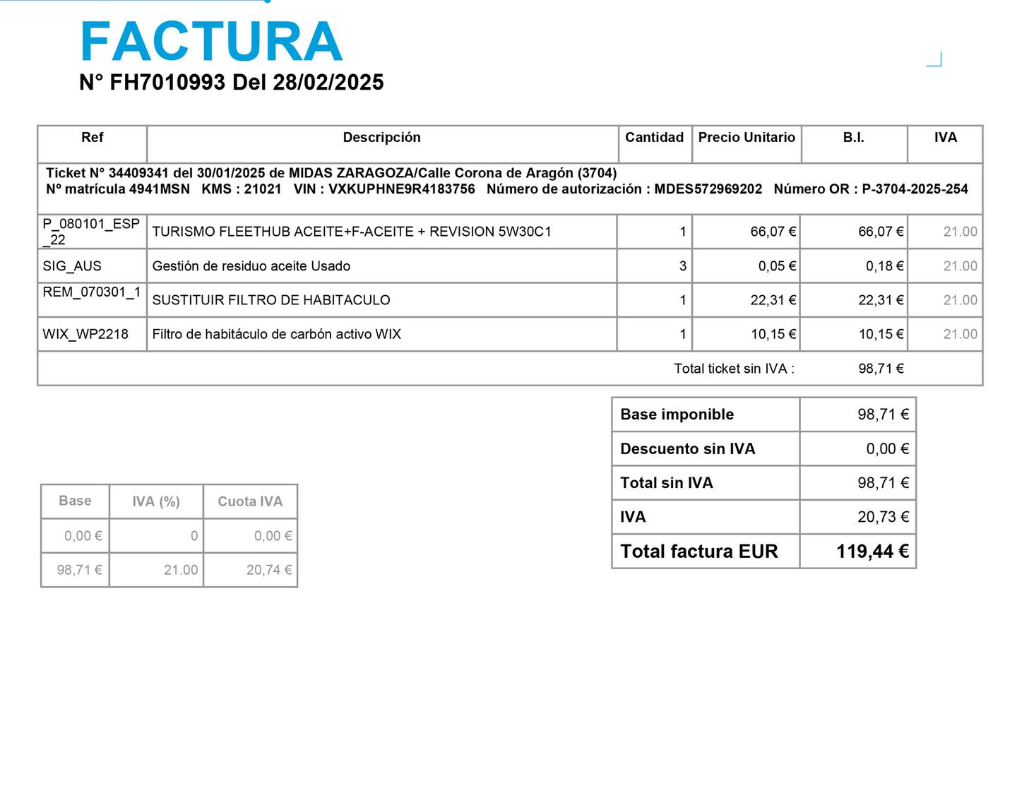 Foto del mantenimiento del Opel Corsa Opel Corsa 1.2 T XHL GS (100 CV)