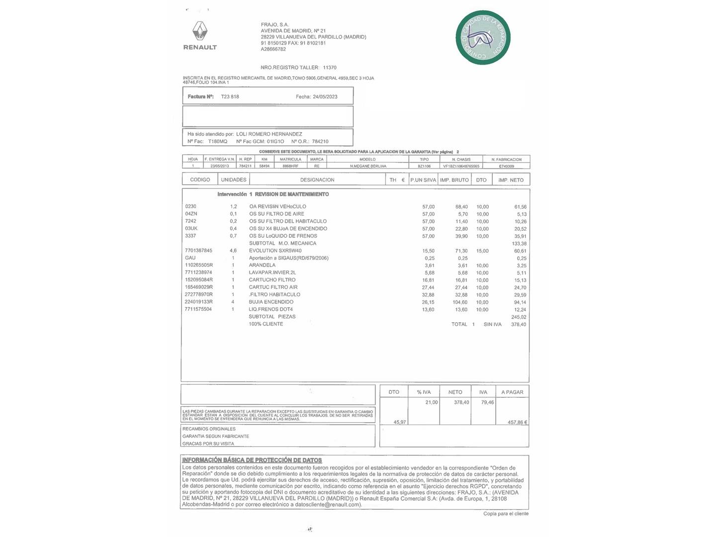 Foto del mantenimiento del Renault Mégane Renault Megane Expression Energy TCE (115 CV) S&S