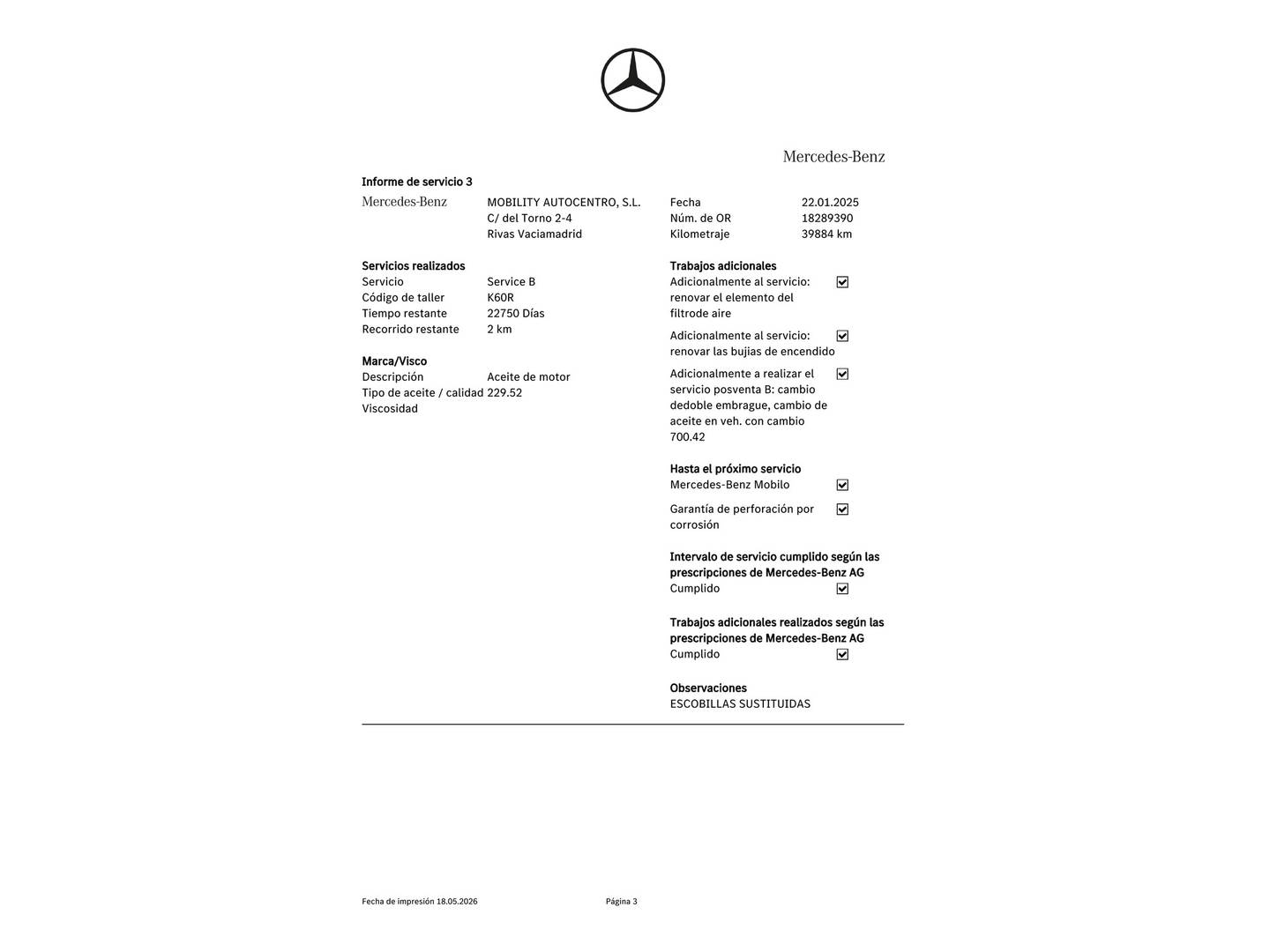 Foto del mantenimiento del Mercedes GLA Mercedes GLA GLA 180 (136 CV) Pack AMG