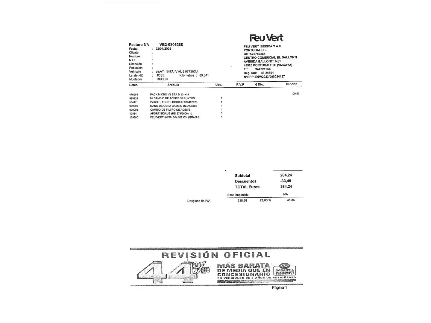 Foto del mantenimiento del Seat Ibiza SEAT Ibiza 1.6 TDI Style (105 CV)