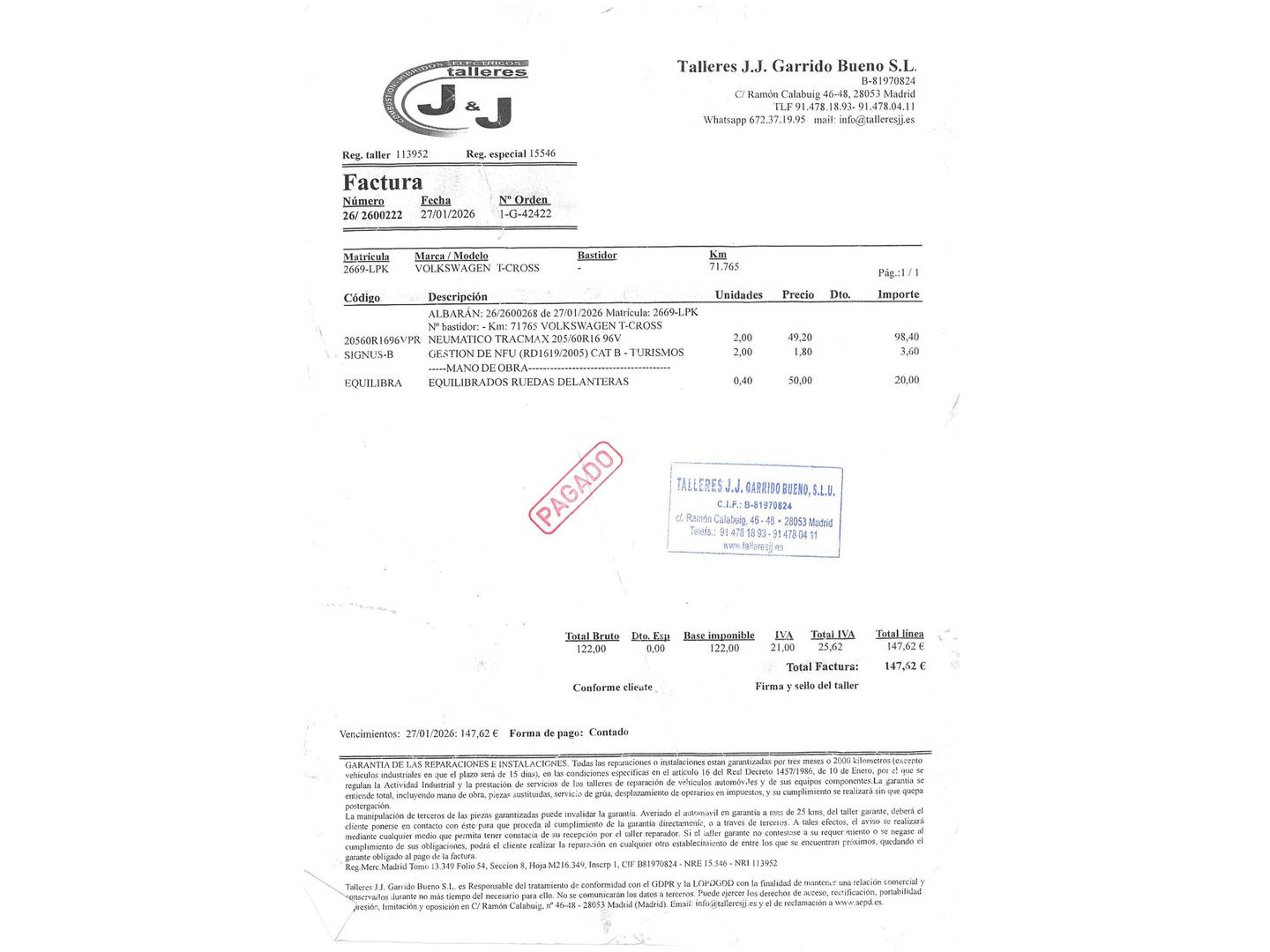 Foto del mantenimiento del Volkswagen T-Cross Volkswagen T-Cross Advance 1.0 TSI (110 CV) DSG