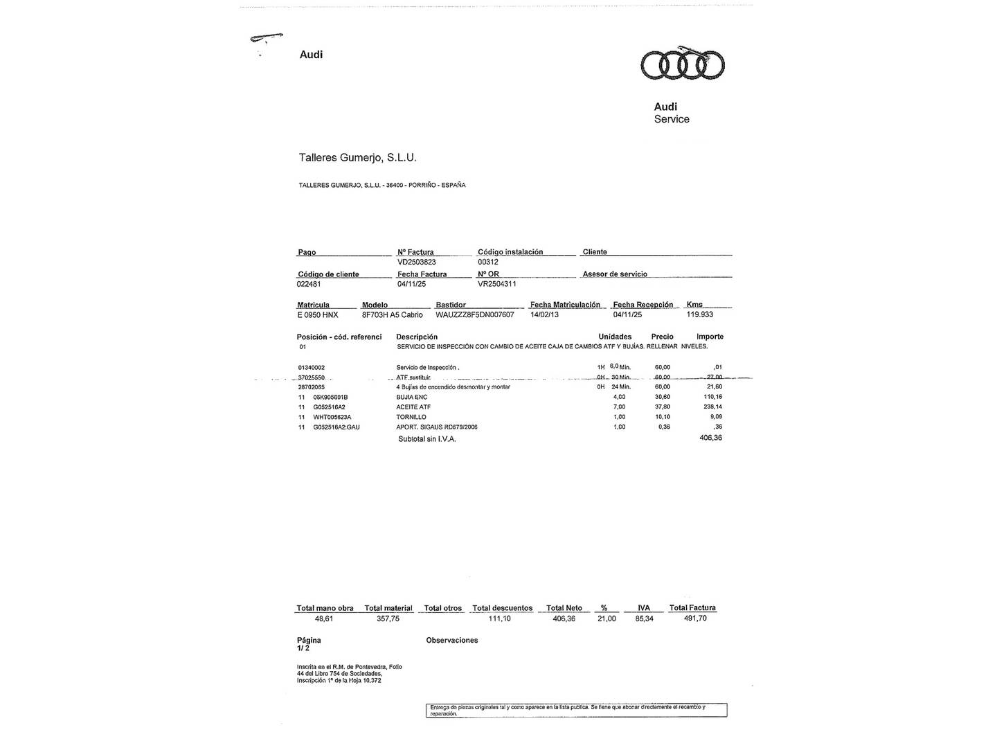 Foto del mantenimiento del Audi A5 Audi A5 Cabrio 1.8 TFSI (170 CV) multitronic