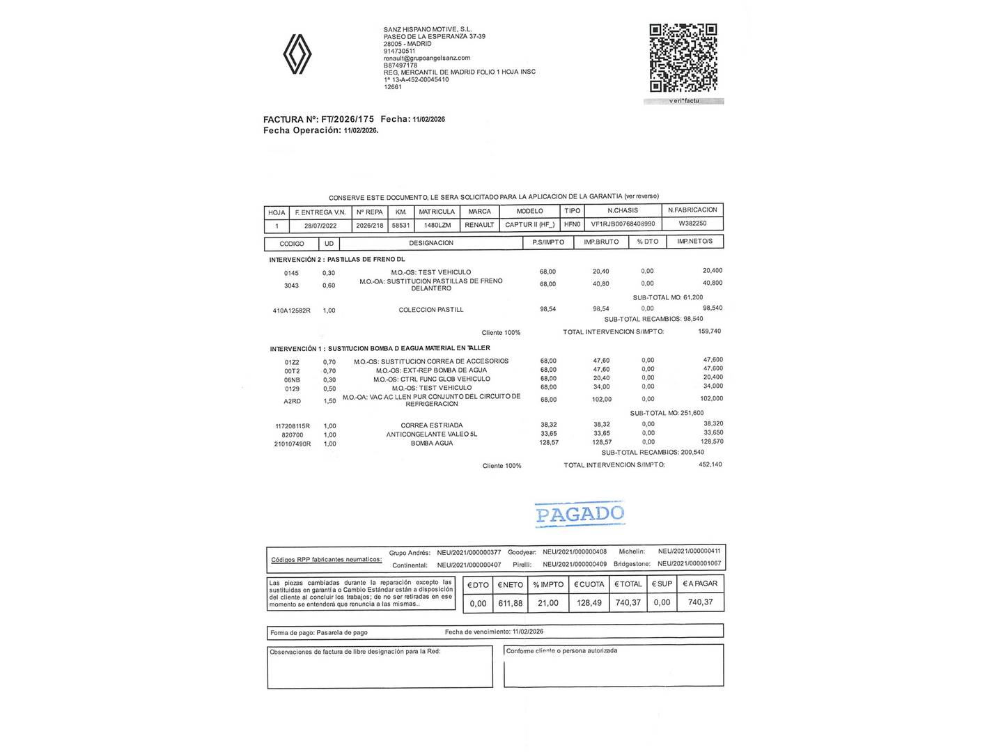 Foto del mantenimiento del Renault Captur Renault Captur Equilibre TCe (100 CV) GLP