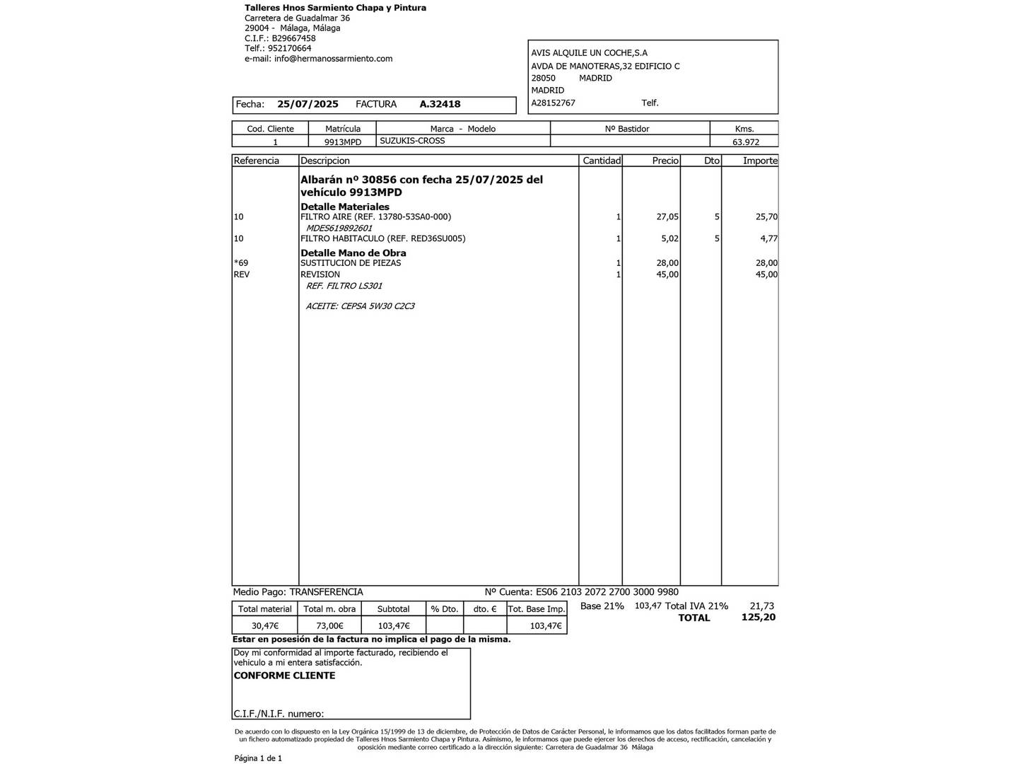 Foto del mantenimiento del Suzuki S-Cross Suzuki S-Cross 1.4T Mild Hybrid S2 4WD (129 CV)