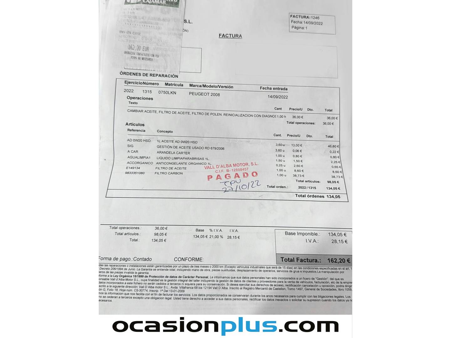 Foto del mantenimiento del Peugeot 2008 Peugeot 2008 PureTech 100 S&S Allure (100 CV)