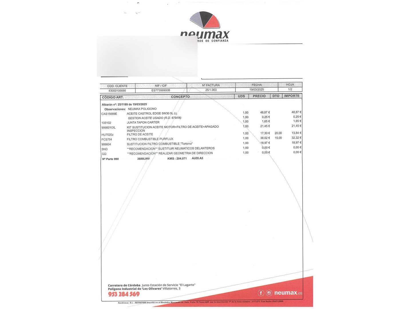 Foto del mantenimiento del Audi A5 Sportback Audi A5 Sportback 2.0 TDI (136 CV) S tronic Pack S-Line