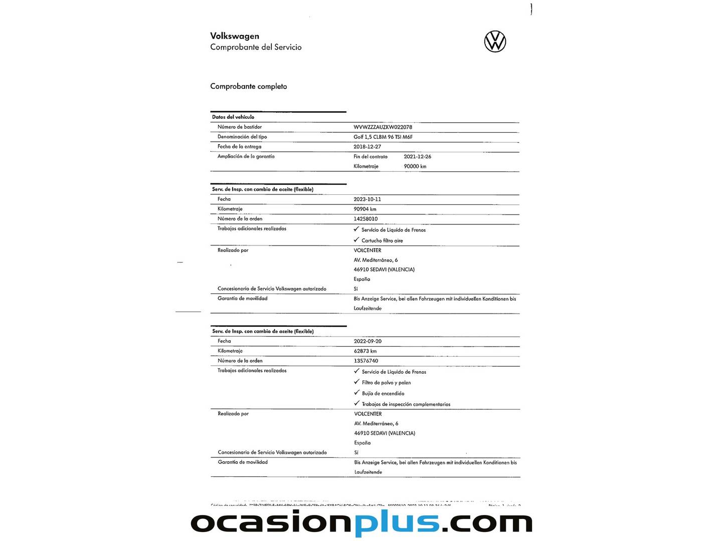 Foto del mantenimiento del Volkswagen Golf Volkswagen Golf Advance 1.5 TSI Evo BM (130 CV)
