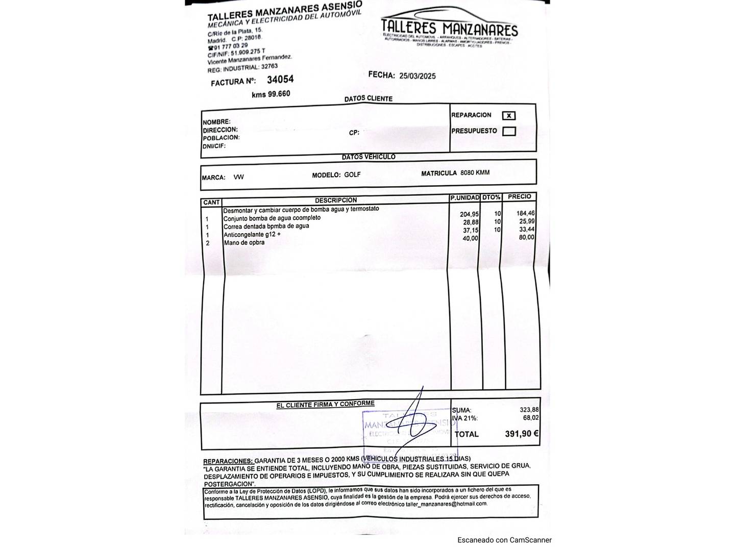 Foto del mantenimiento del Volkswagen Golf Volkswagen Golf Advance 1.4 TSI (125 CV)