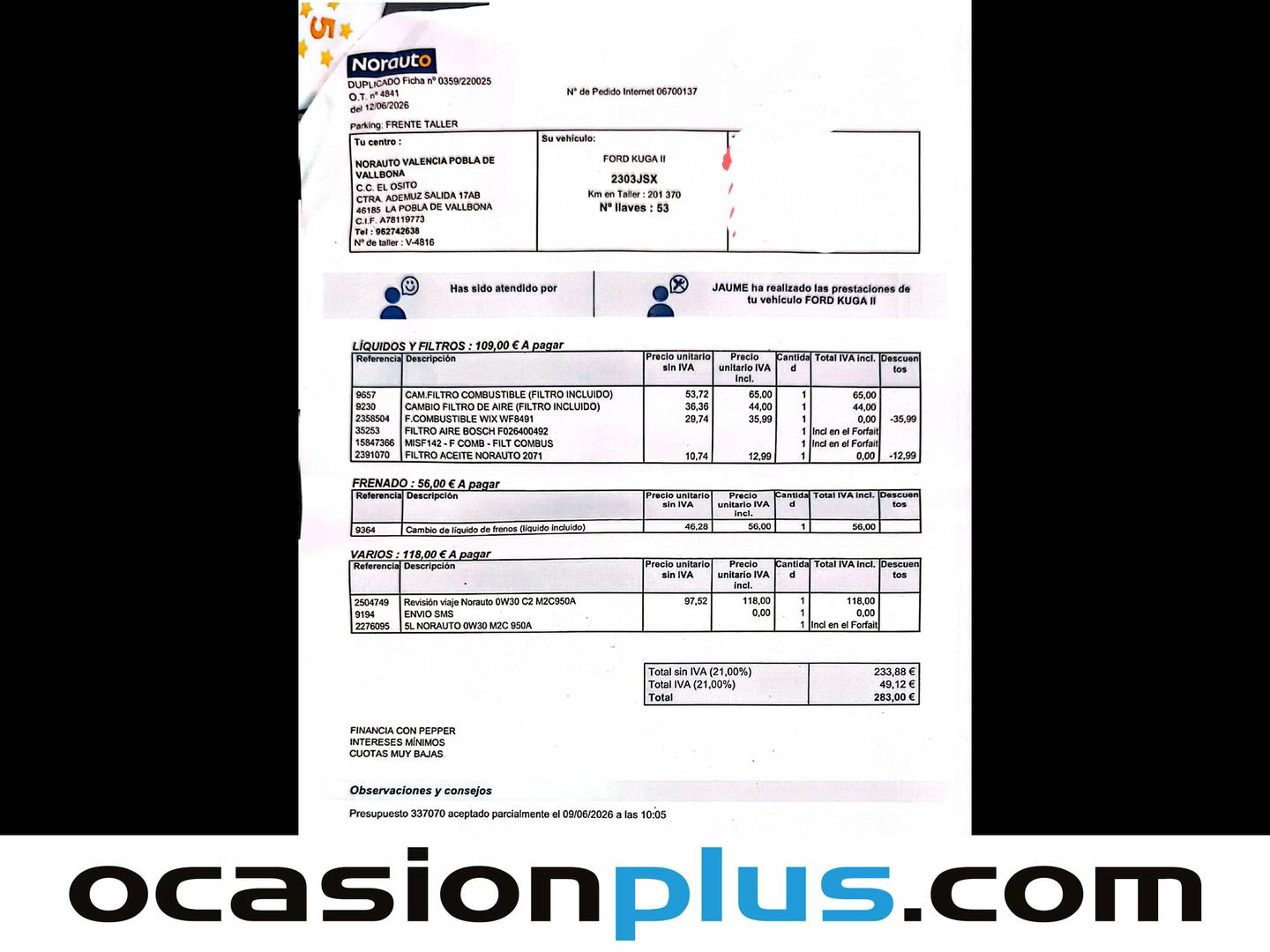 Foto del mantenimiento del Ford Kuga Ford Kuga 2.0 TDCI S&S Trend 4x2 (120 CV)