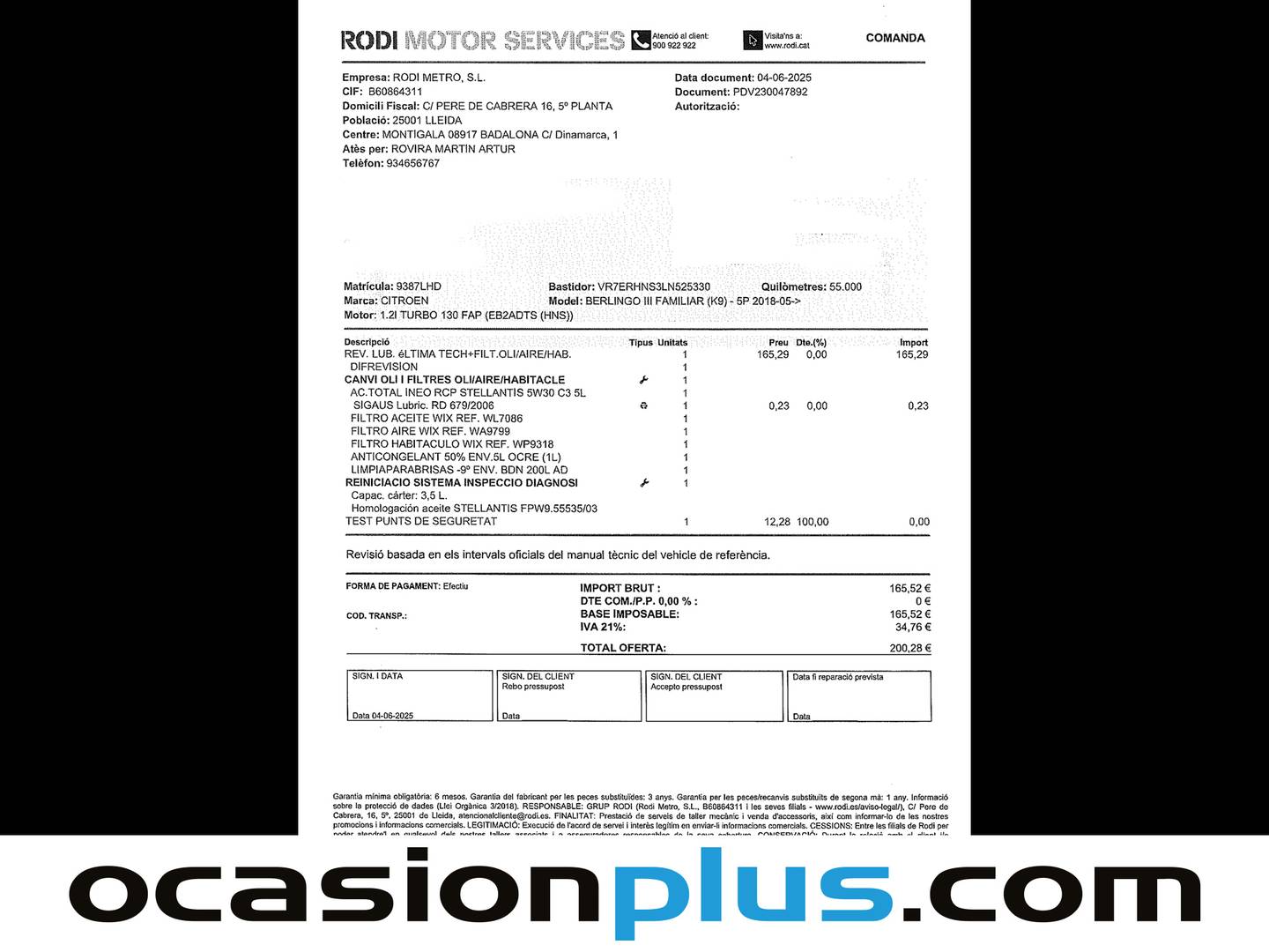 Foto del mantenimiento del Citroën Berlingo Citroën Berlingo PureTech 130 S&S Talla M Shine EAT8 (130 CV)