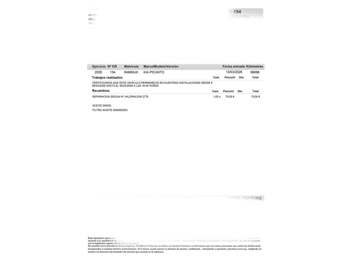 Foto del mantenimiento del KIA Picanto KIA Picanto 1.0 DPi Concept Pack Comfort (67 CV)