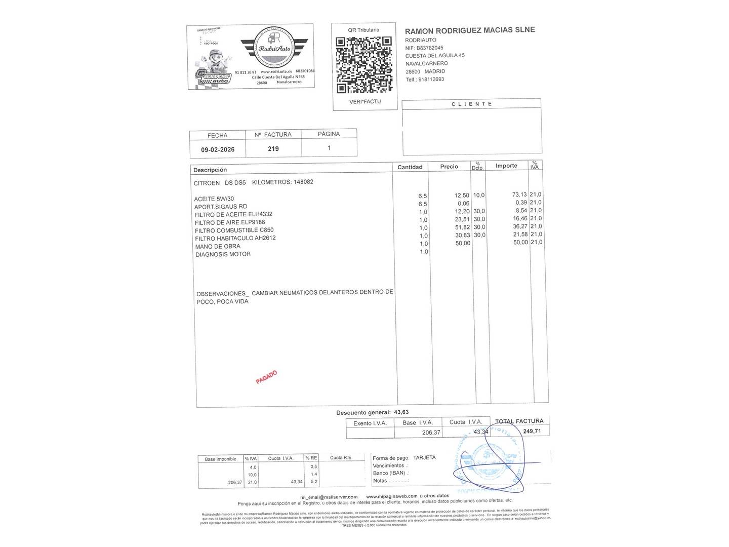 Foto del mantenimiento del DS DS 5 DS DS5 BlueHdi 150 Style (150 CV)