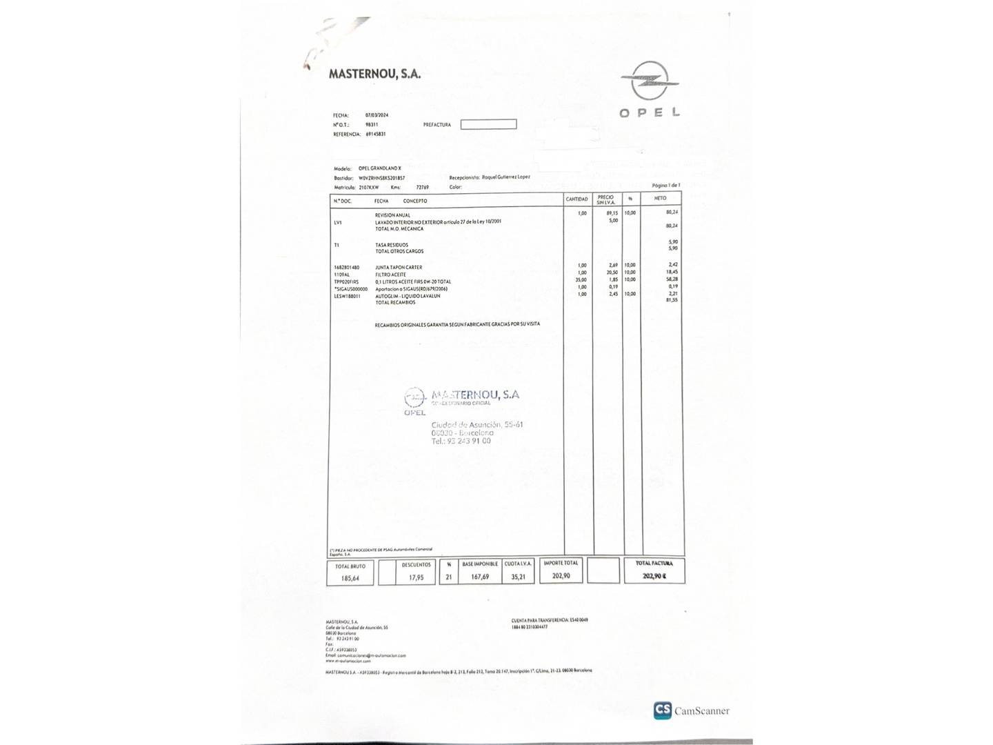 Foto del mantenimiento del Opel Grandland X Opel Grandland X 1.2 Turbo 120 Aniversario (130 CV)
