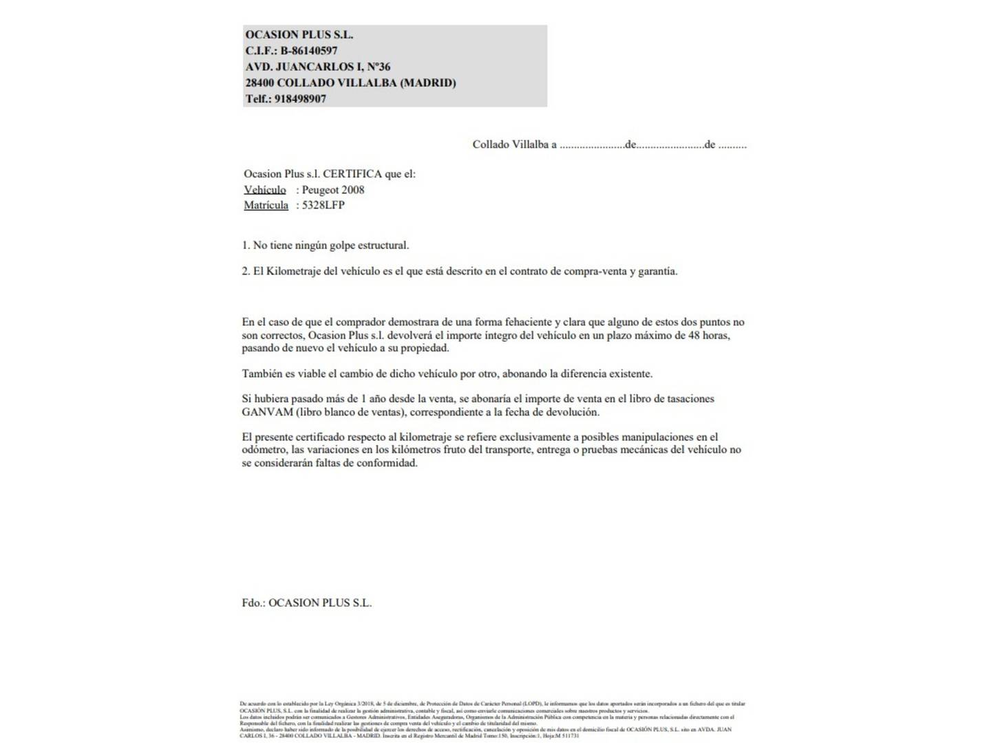 Foto del certificado del Peugeot 2008 Peugeot 2008 PureTech 130 S&S GT Line EAT8 (130 CV)