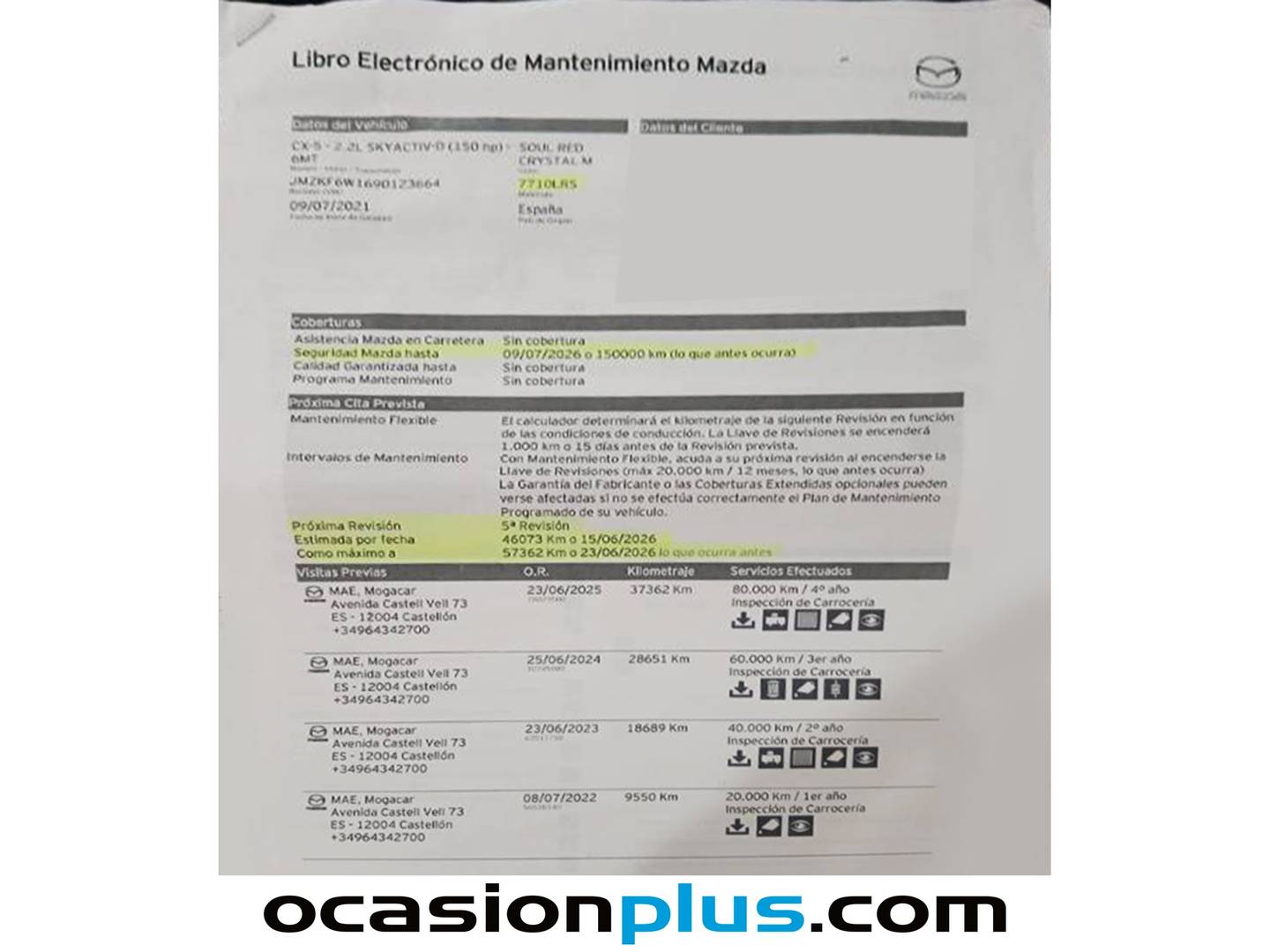Foto del mantenimiento del Mazda CX-5 Mazda CX-5 2.2 D Evolution 2WD (150 CV)