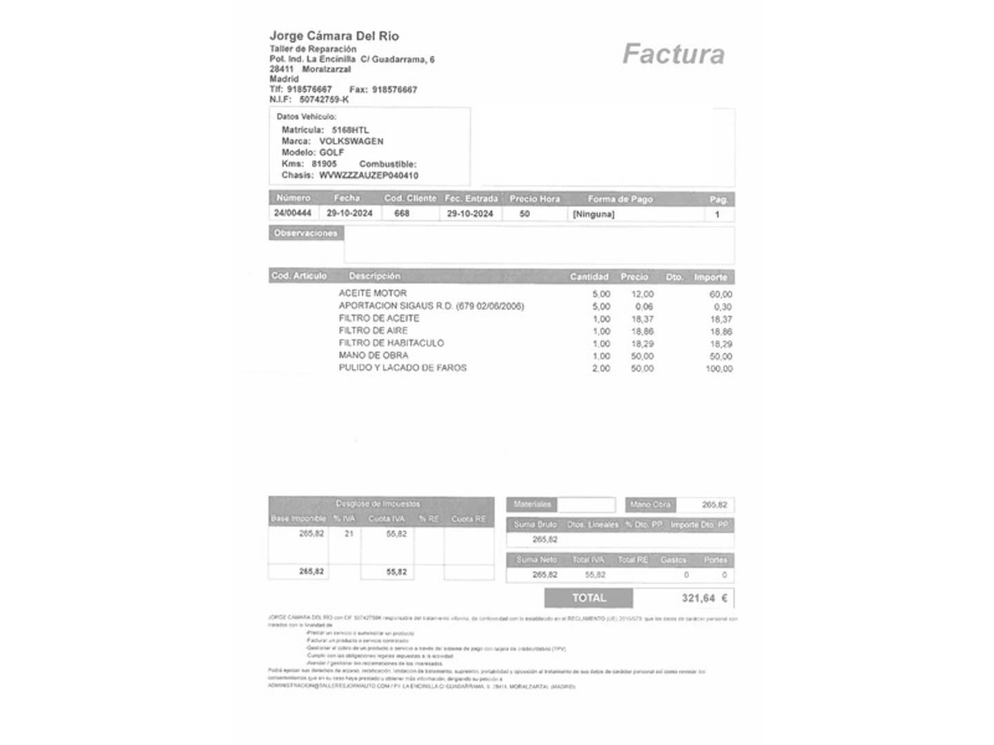 Foto del mantenimiento del Volkswagen Golf Volkswagen Golf Advance 1.4 TSI BMT (122 CV) DSG