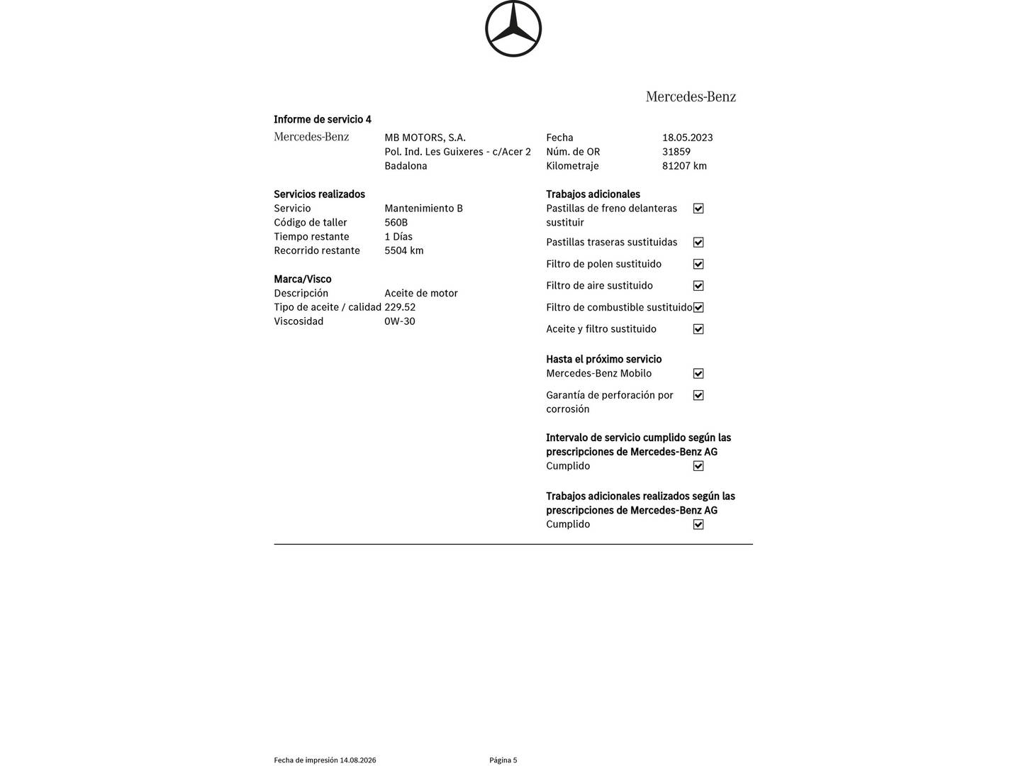 Foto del mantenimiento del Mercedes Clase GLC Mercedes GLC GLC 250 d 4Matic (204 CV)