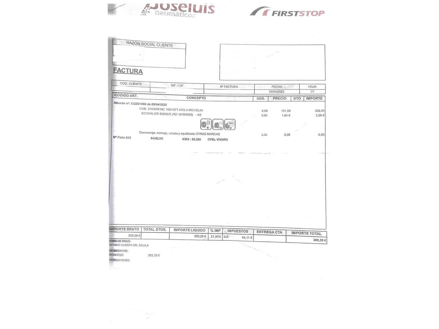 Foto del mantenimiento del Opel Vivaro Opel Vivaro Furgon 1.5 Diesel DC M Standart Express M.P (120 CV)