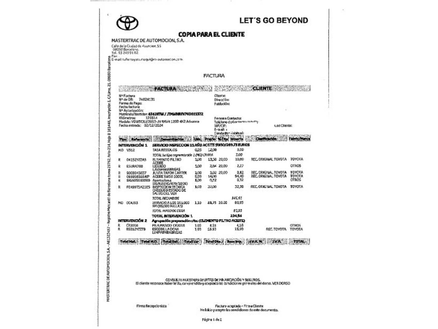 Foto del mantenimiento del Toyota Rav4 Toyota Rav4 120D Advance 4x2(124 CV)