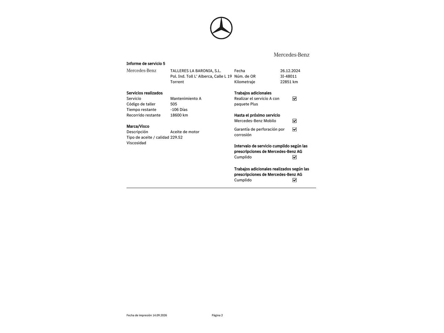 Foto del mantenimiento del Mercedes Clase C Mercedes Clase C Coupe 220 d (194 CV)