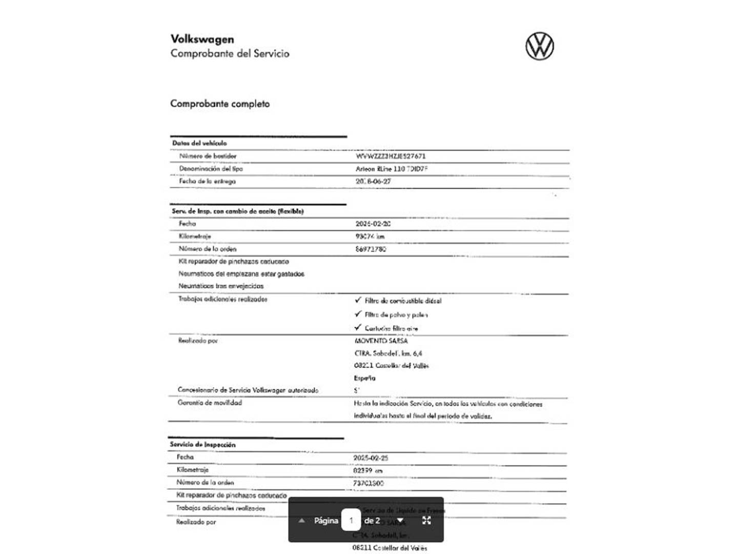 Foto del mantenimiento del Volkswagen Arteon Volkswagen Arteon R-Line 2.0 TDI (150 CV) DSG
