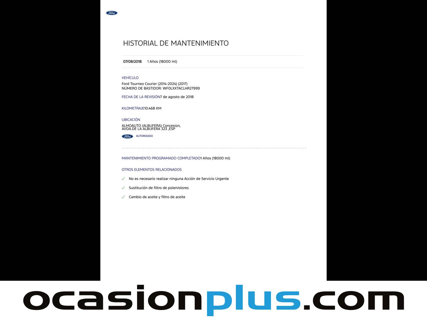 Foto del mantenimiento del Ford Tourneo Courier Ford Tourneo Courier 1.0 EcoBoost Titanium (100 CV)