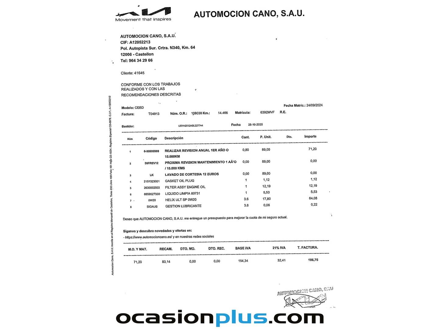 Foto del mantenimiento del KIA Ceed KIA Ceed 1.0 T-GDi Style Edition (100 CV)