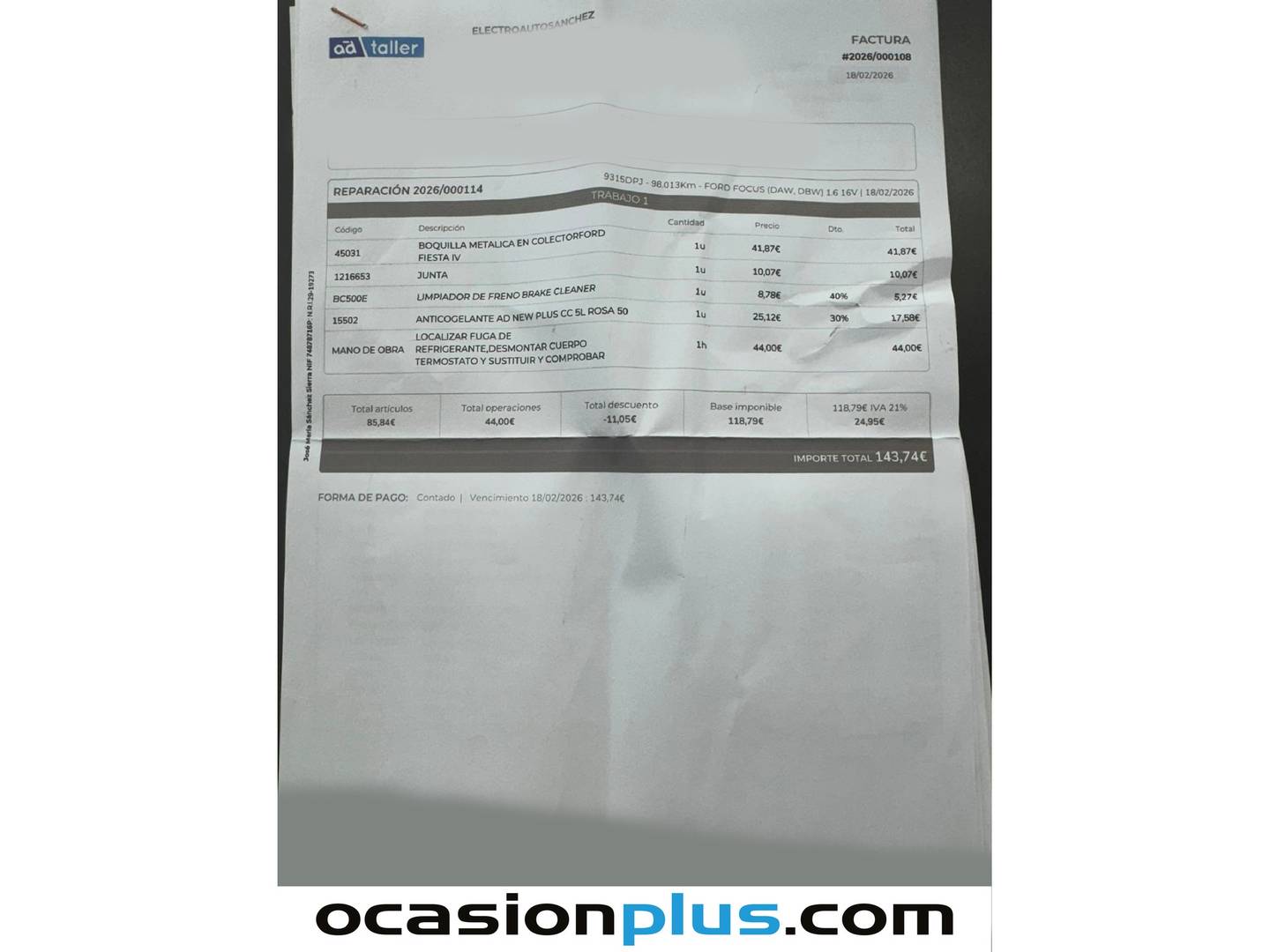 Foto del mantenimiento del Ford Focus Ford Focus 1.6 Sport (115 CV)