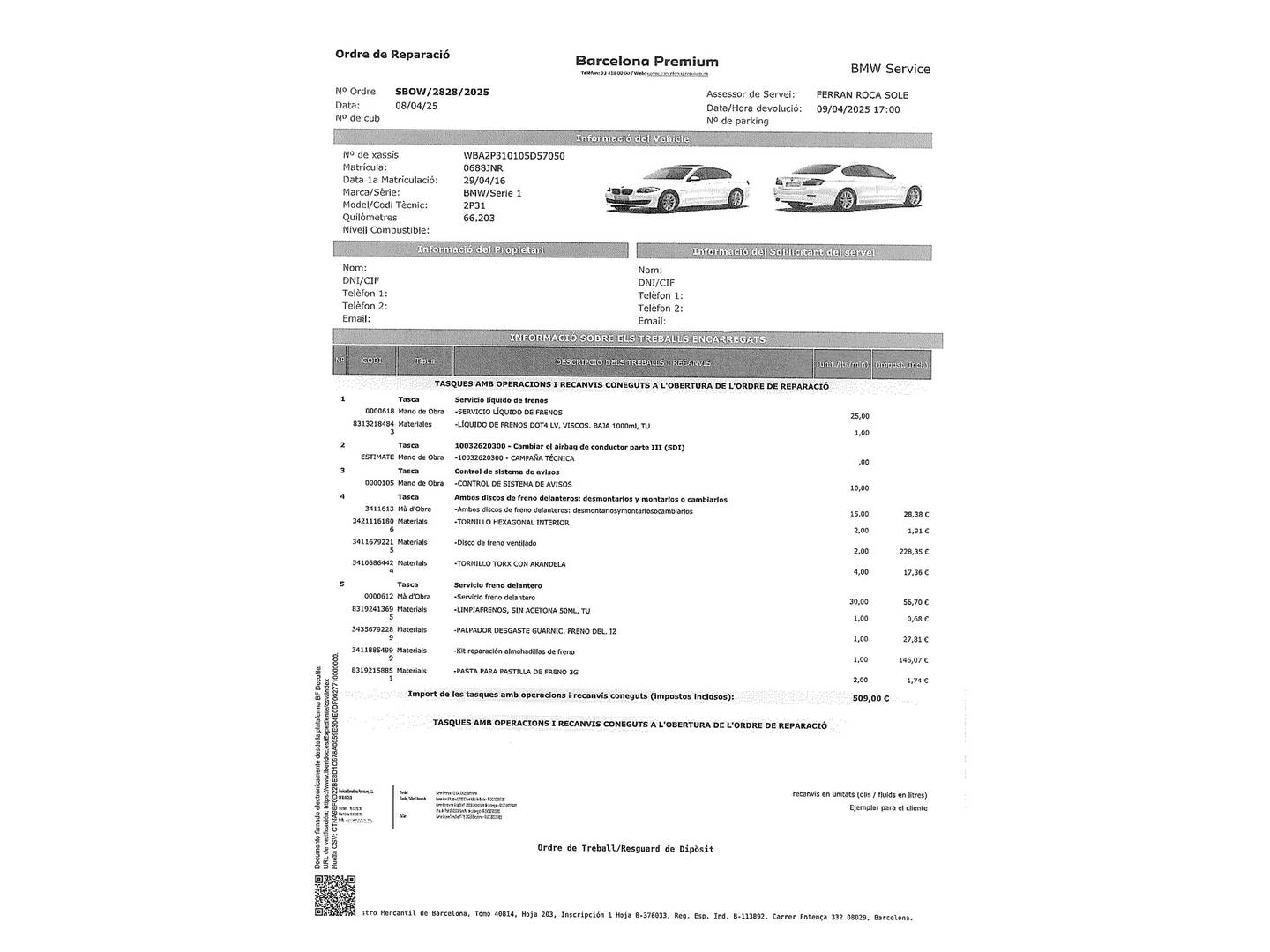 Foto del mantenimiento del BMW Serie 1 BMW Serie 1 116d (116 CV) Pack M