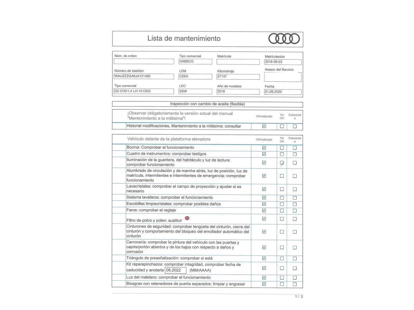 Foto del mantenimiento del Audi Q2 Audi Q2 sport edition 1.4 TFSI CoD (150 CV) S tronic