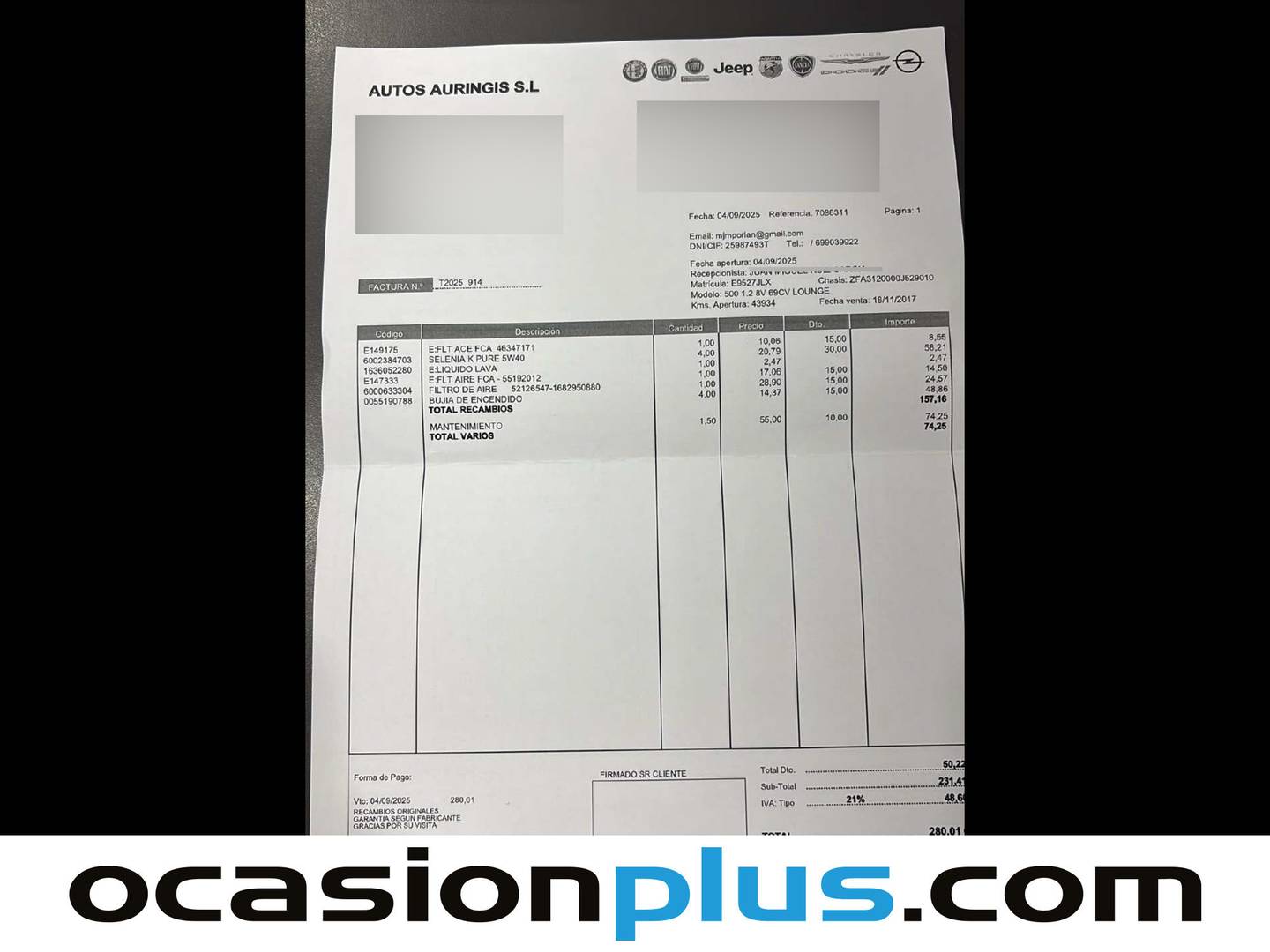Foto del mantenimiento del Fiat 500 Fiat 500 1.2 8v Lounge (69 CV)