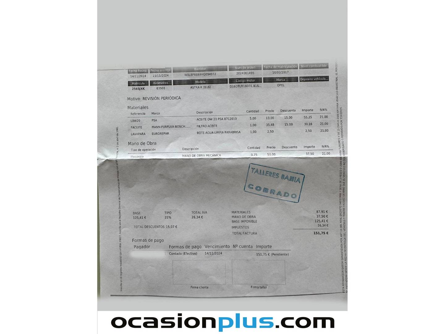 Foto del mantenimiento del Opel Astra Opel Astra 1.6 CDTi Dynamic (110 CV)