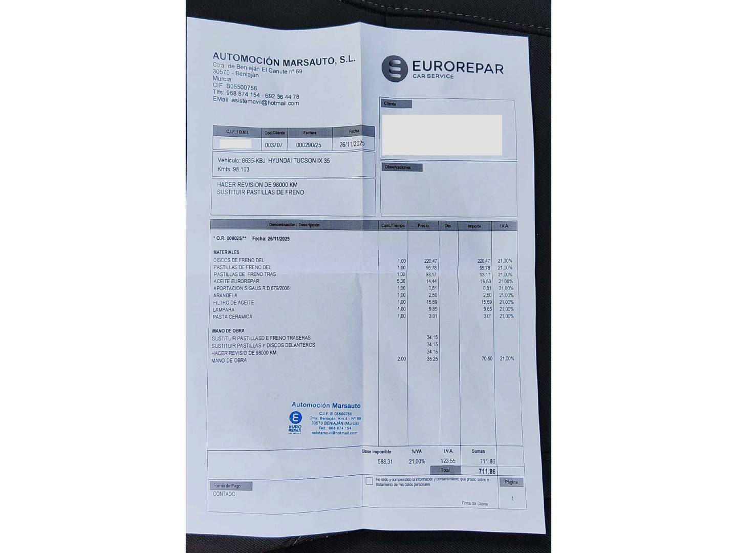 Foto del mantenimiento del Hyundai Tucson Hyundai Tucson 1.7 CRDI BlueDrive 25 Aniversario 4x2 (115 CV)