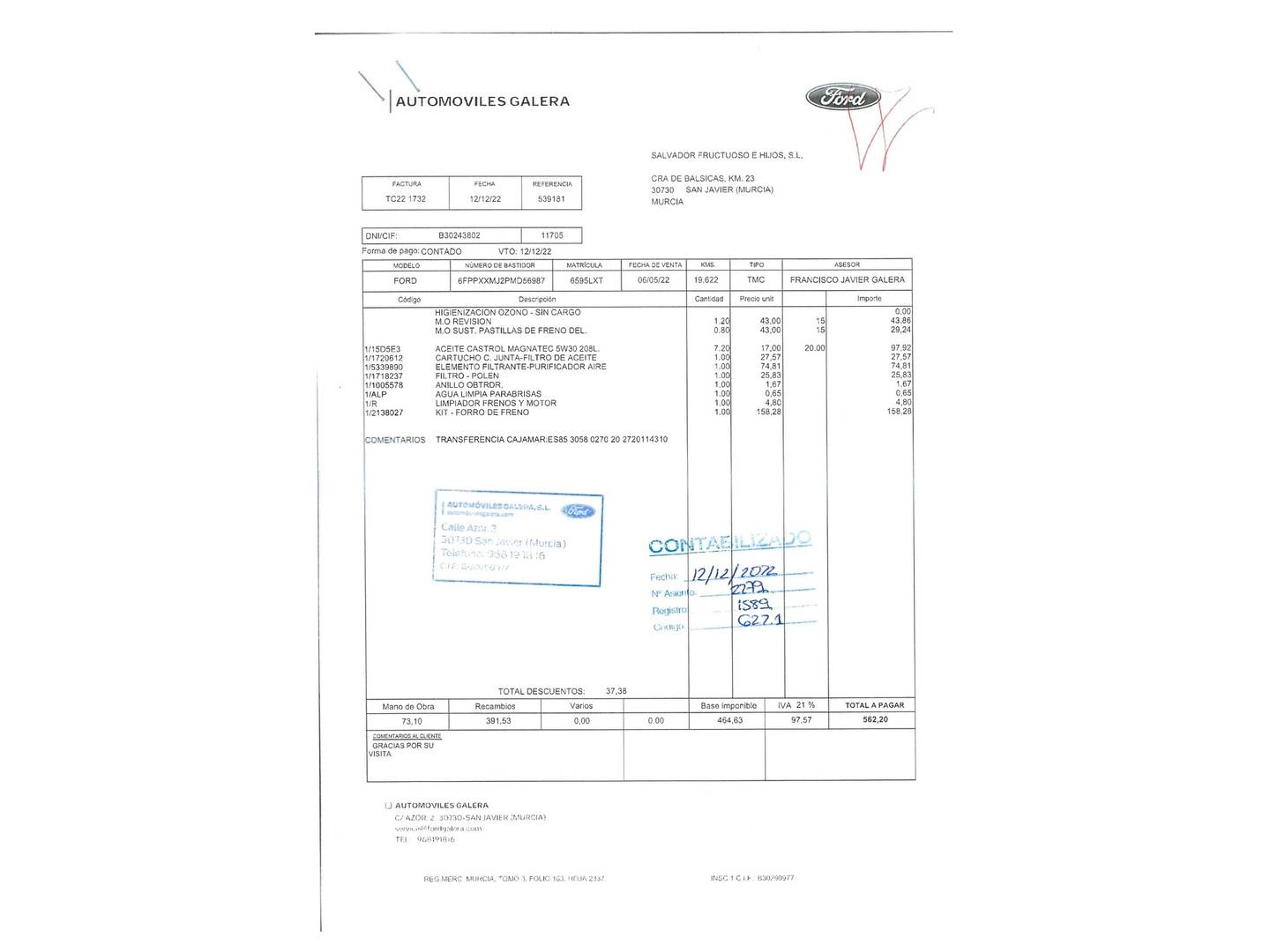 Foto del mantenimiento del Ford Ranger Ford Ranger Pickup 2.0 Ecoblue Doble Cabina Wildtrack 4x4 AT (213 CV)