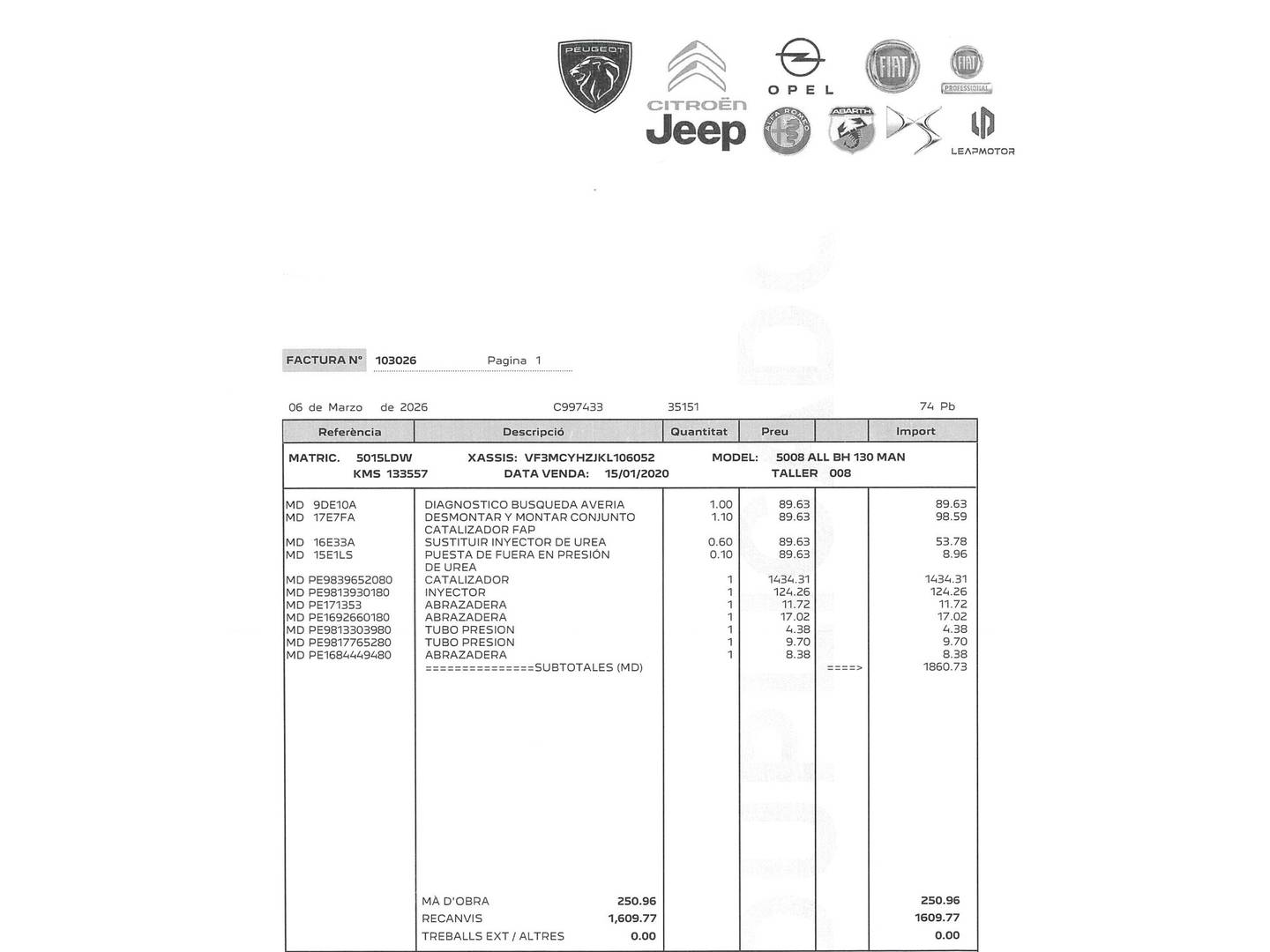 Foto del mantenimiento del Peugeot 5008 Peugeot 5008 BlueHDi 130 S&S Allure (130 CV) 7 Plazas