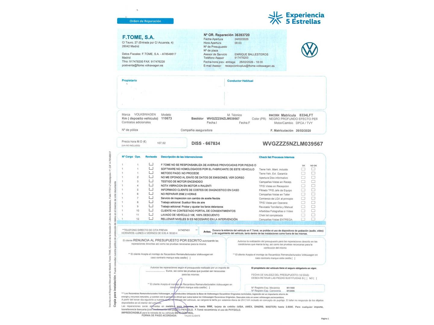 Foto del mantenimiento del Volkswagen Tiguan Allspace Volkswagen Tiguan Allspace Advance 1.5 TSI (150 CV) 7 Plazas
