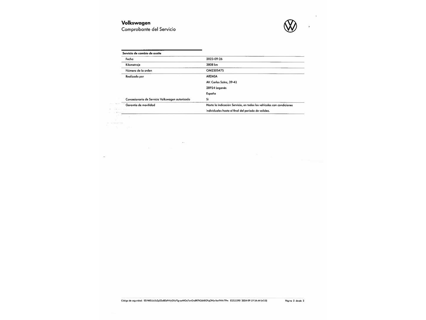 Foto del mantenimiento del Volkswagen Polo Volkswagen Polo Life 1.0 TSI (110 CV) DSG