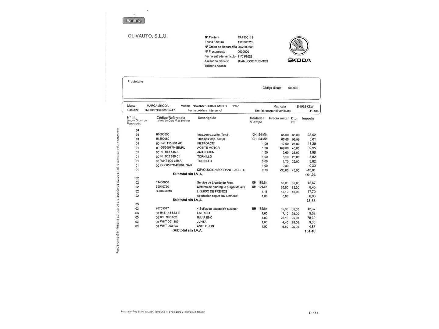 Foto del mantenimiento del Skoda Kodiaq Skoda Kodiaq 1.5 TSI Ambition 4x2 (150 CV) 7 Plazas
