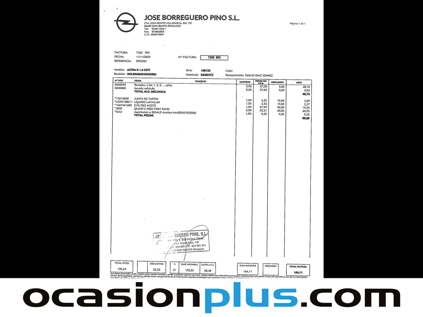 Foto del mantenimiento del Opel Astra Opel Astra 1.6 CDTi Excellence (110 CV)