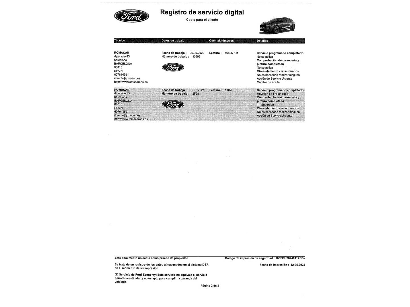 Foto del mantenimiento del Ford Puma Ford Puma 1.0 EcoBoost MHEV Titanium (125 CV)