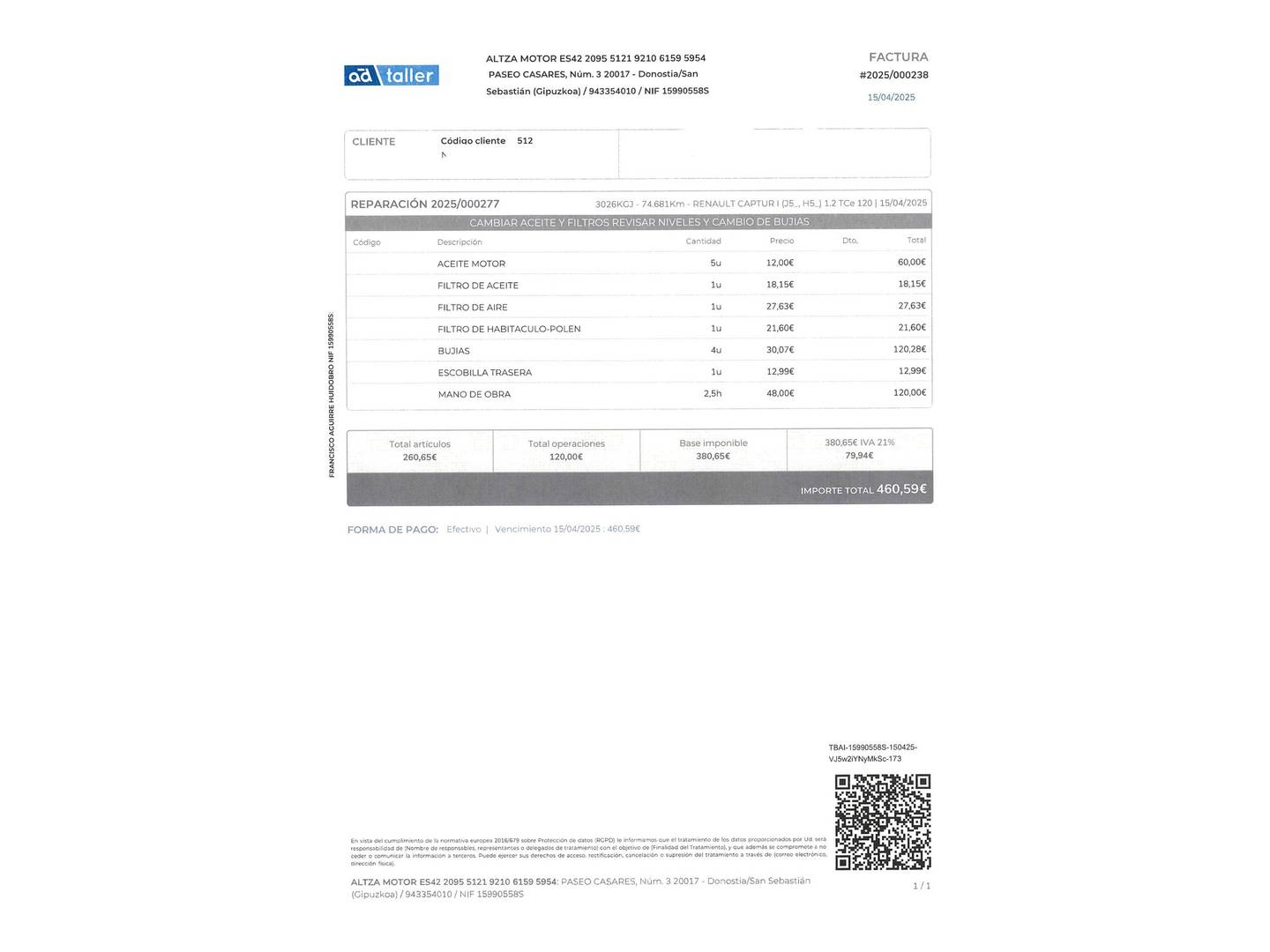 Foto del mantenimiento del Renault Captur Renault Captur Zen Energy TCe (120 CV)