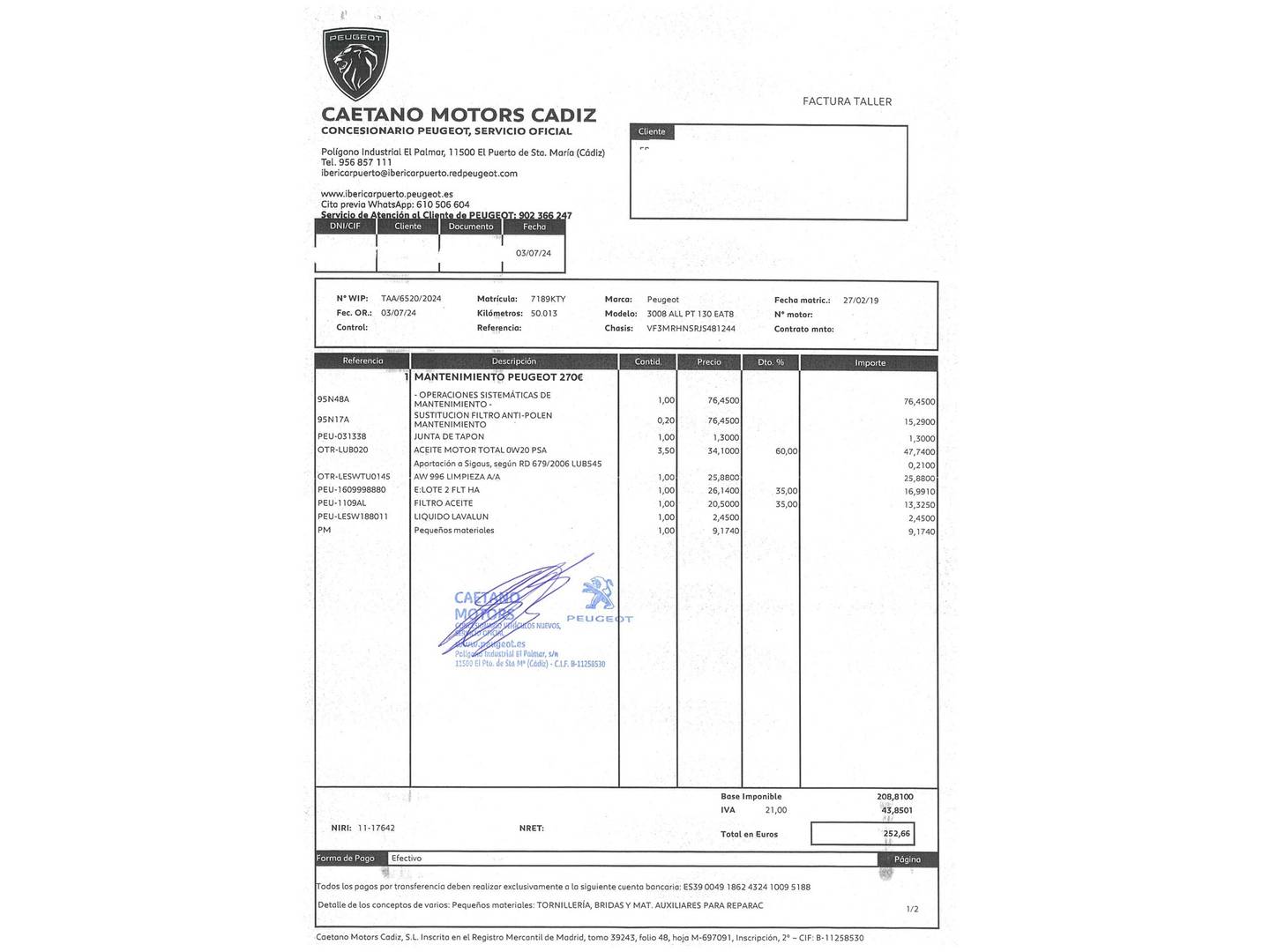 Foto del mantenimiento del Peugeot 3008 Peugeot 3008 PureTech 130 Allure EAT8 (130 CV)