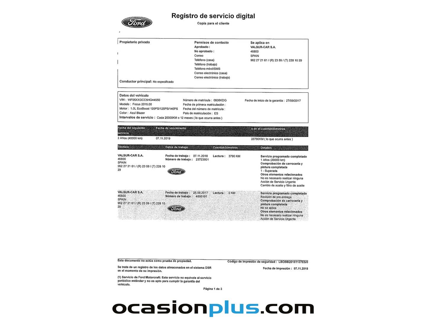 Foto del mantenimiento del Ford Focus Ford Focus 1.0 Ecoboost S&S Titanium (125 CV)