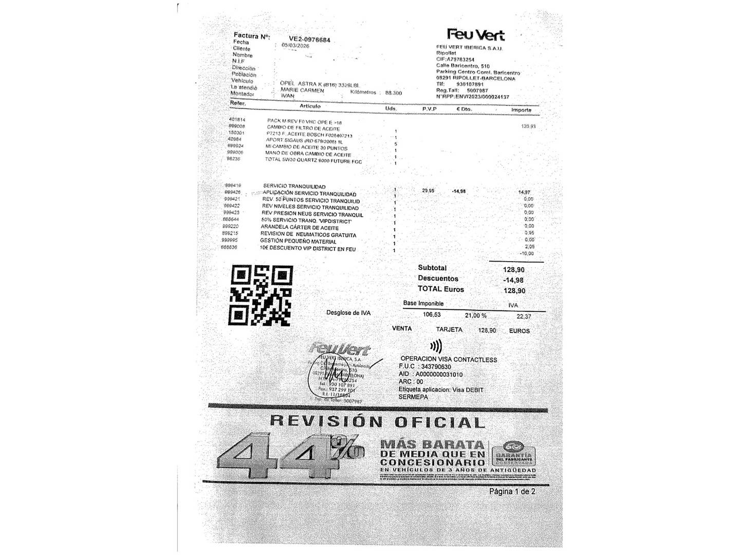 Foto del mantenimiento del Opel Astra Opel Astra 1.4 Turbo GSi Line (150 CV)