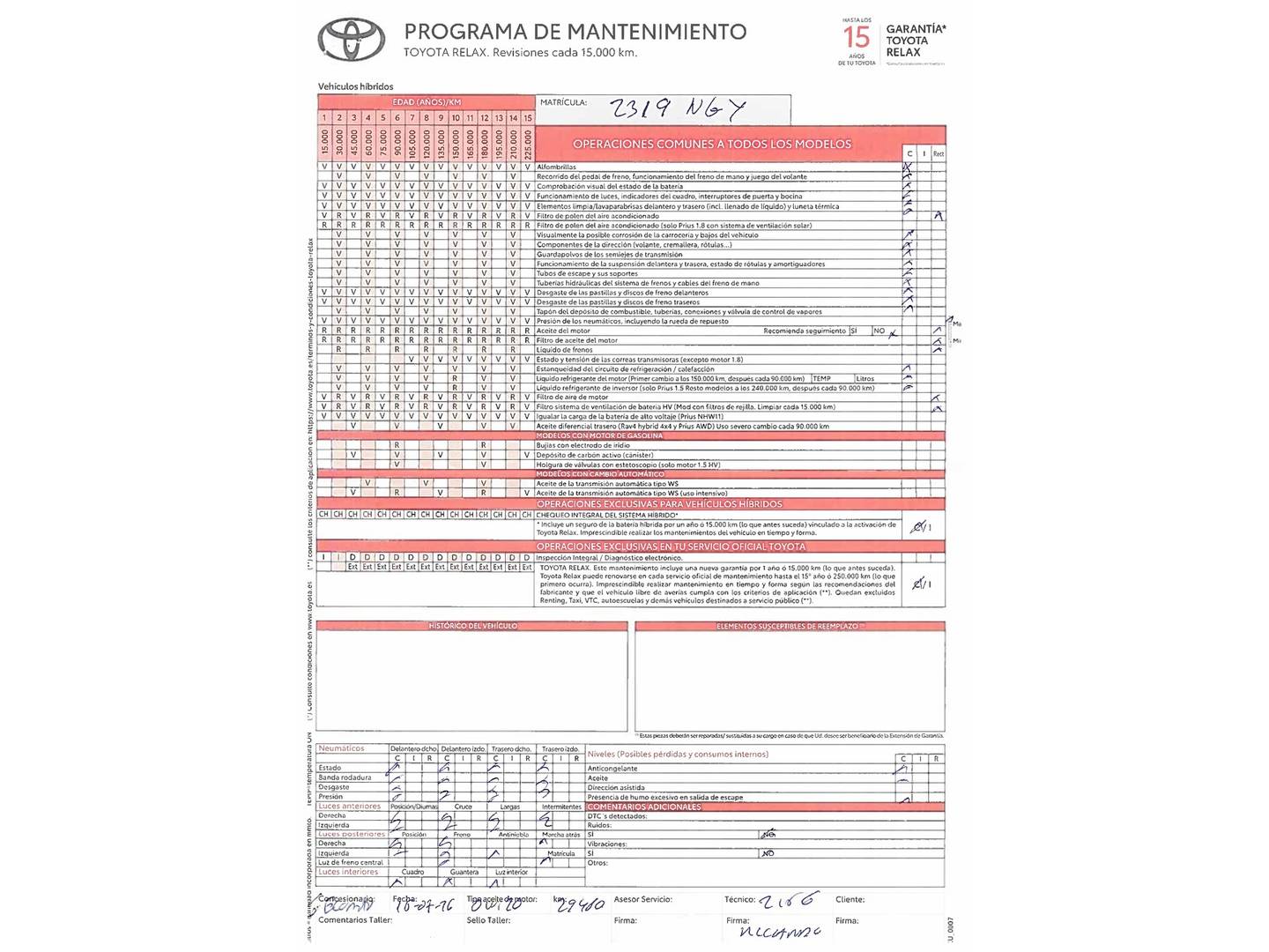 Foto del mantenimiento del Toyota C-HR Toyota C-HR 220PH Advance (223 CV)