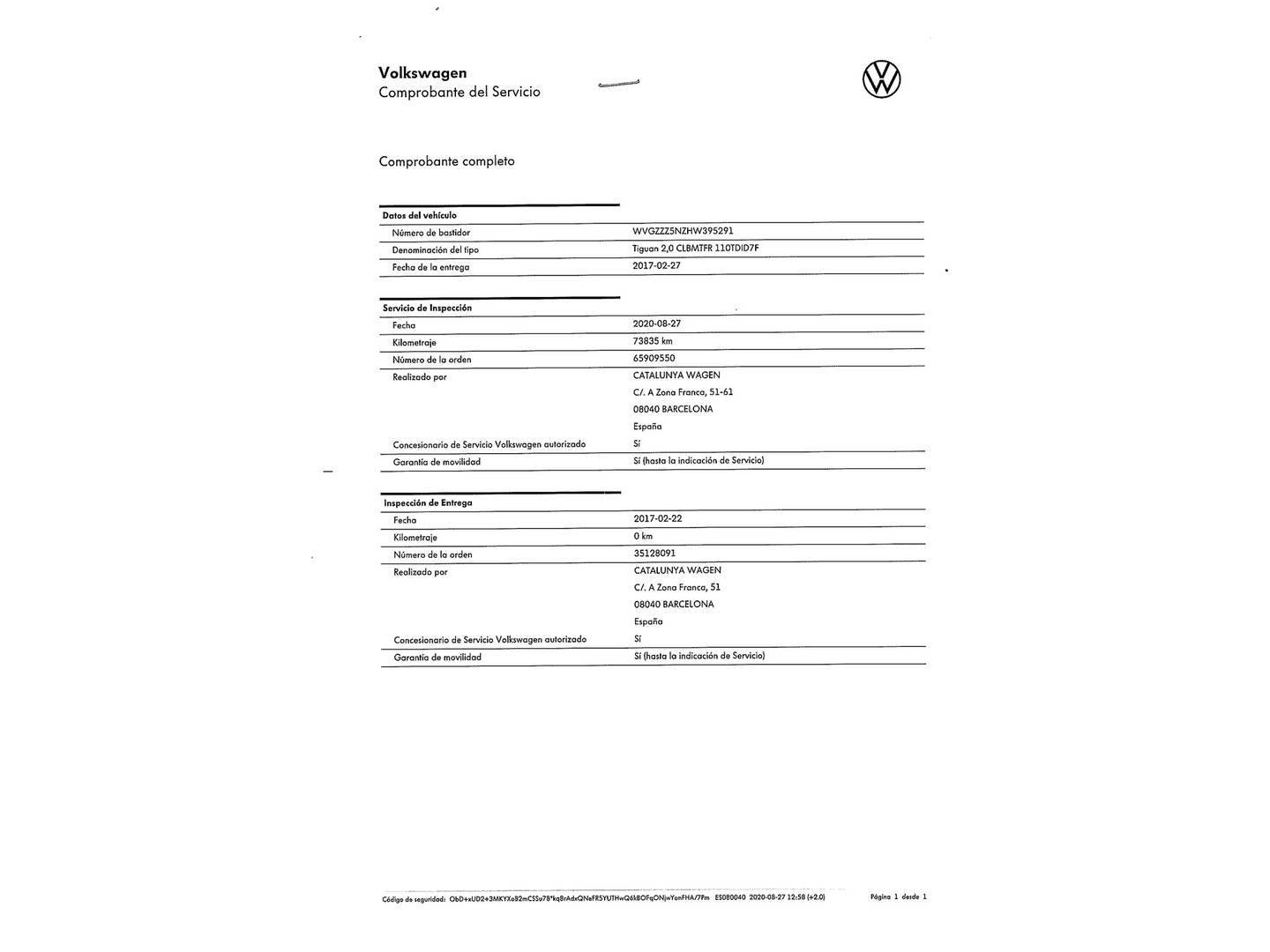 Foto del mantenimiento del Volkswagen Tiguan Volkswagen Tiguan Advance 2.0 TDI BMT (150 CV) DSG