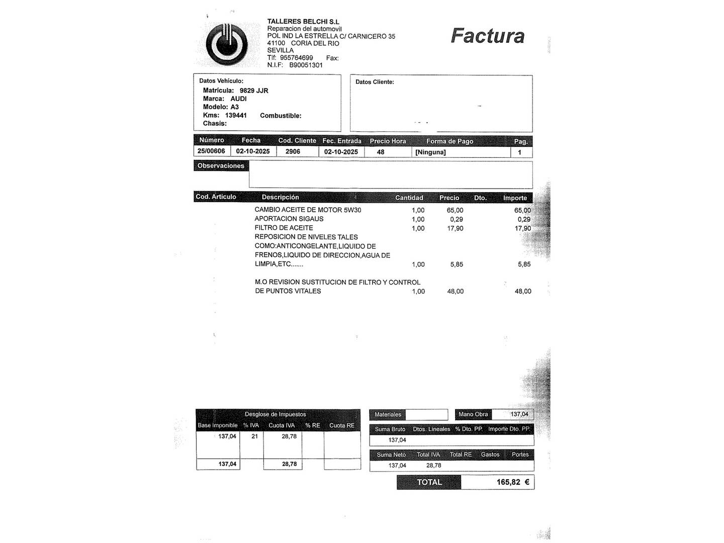 Foto del mantenimiento del Audi A3 Audi A3 Sportback Advanced 1.6 TDI clean diesel (110 CV)