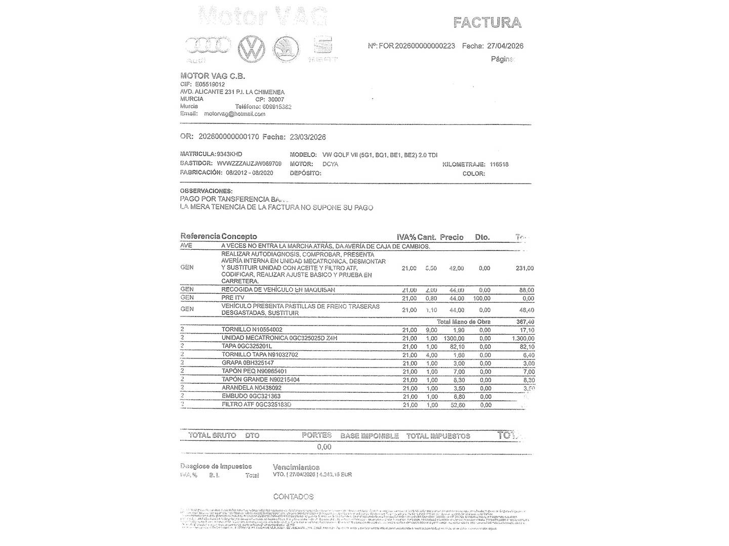 Foto del mantenimiento del Volkswagen Golf Volkswagen Golf Sport 2.0 TDI (150 CV) DSG