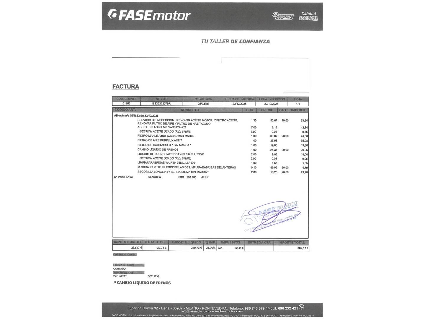 Foto del mantenimiento del Jeep Wrangler Jeep Wrangler 2.8 CRD Sport (200 CV)