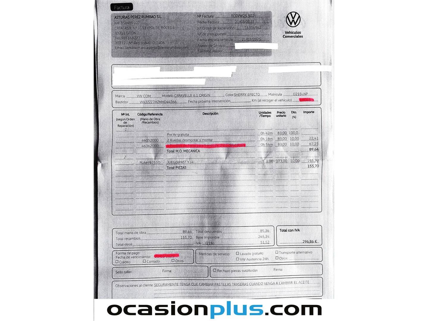 Foto del mantenimiento del Volkswagen Caravelle Volkswagen Caravelle Origin Batalla Corta 2.0 TDI BMT (150 CV) DSG 5 Plazas Camperizada